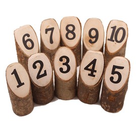 Sarini 10pcs Rustic Wooden Table Number 1-10 Escort Rustic Party Wedding Decoration Number Signs for Wedding Reception and Table Decorations