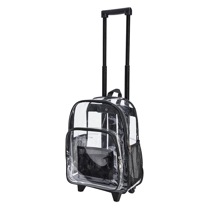 Rolling Clear Backpack, Heavy Duty See Through Bookbag, Transparent PVC
