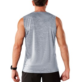 TACVASEN Men's Sleeveless Shirt Workout Muscle Tank Top Quick Dry Polyester Athletic Breathable Light Gray M