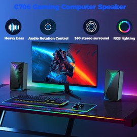 ROSON Computer Speakers, PC Speakers with Enhanced Bass and Volume Control, Stereo 2.0 Gaming Speakers, USB Powered 3.5mm Aux Cable Multimedia Speakers for Laptop/Desktop/Tablets/Phone