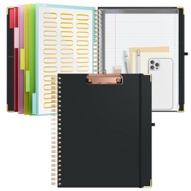 EYROZILL Spiral Clipboard Folio with Storage, Portfolio Binder with 5 Dividers, Removable Notepad, Spiral Folder Organizer for School Office Supplies, Nurse, Teacher, Letter Size, Black