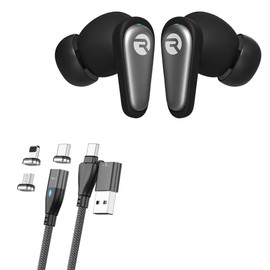BoxWave Cable Compatible with Raycon The Everyday Earbuds Pro - MagnetoSnap PD AllCharge Cable (100W), Magnet PD 100W Charging Cable USB Type-C Micro USB - Jet Black