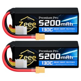 Zeee Premium Pro 6S 5200mAh Lipo Battery 22.2V 130C with XT90 Connector Ultra-Low Internal Resistance Soft Pack Lipo Battery for RC Car Truck RC Drone Boat Helicopter Airplane Racing Models (2 Packs)