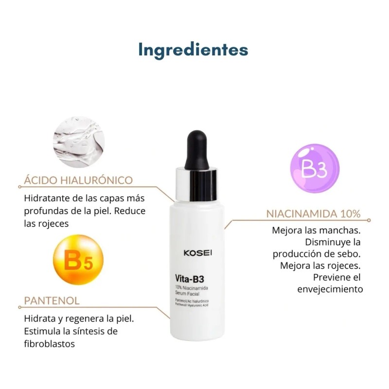 Kosei Vita-b3 Serum Facial Antimanchas, Niacinamida 10% 30ml