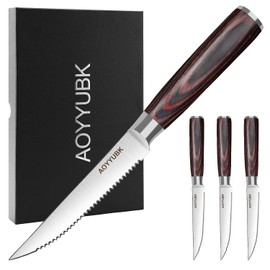 AOYYUBK Steak Knives Set of 4, 4.5 Inch Kitchen Steak Knife,High Carbon Stainless Steel Steak Knives,Serrated Steak Knife with Pakkawood Handle,Sharp Dinner Knives for Ideal Gift