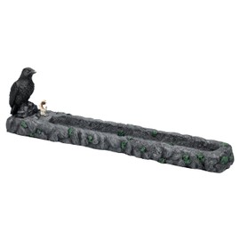 Gothic Incense Holder with Raven and Zombie Graveyard Motif, Artificial Stone, 27 cm, Decorative Figure