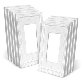 Classic Beaded Relief Design Style, White Decorator Light Switch Cover, Modern Decorative Outlet Covers Wall Plates for Electrical Outlet, GFCI, Dimmer Switch (Mid-Size 1 Gang 9-Pack)