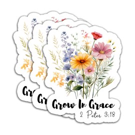 (3PCS) Grow in Grace 2 Peter 3:18 Sticker Inspirational Bible Verse Stickers, Faith Christian Sticker, Religious Sticker, Waterproof Vinyl Decal Decor Books Laptops Tumblers Water Bottles, 3" x 2.4 "
