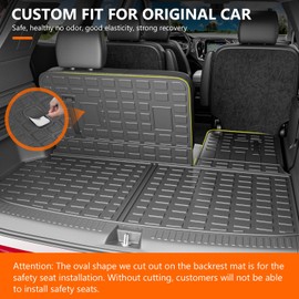 powoq 7&8 Seats Cargo Mat Compatible with 2024 2025 Chevy Traverse Trunk Liner TPE Cargo Liner Replacement for 2024 2025 Chevy Traverse Accessories (Trunk Mat+Backrest Mat)