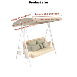 Outdoor Swing Canopy Replacement Top Cover, Universal Patio Swing Covers 3 Seater, Waterproof Replacement Canopy Outdoor Furniture Cover for Garden Patio Porch Hammock (Beige, 55.9"L x 47"W x 7-9"H)