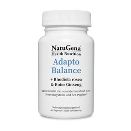 NautuGena AdaptoBalance/Rhodiola rosea & Roter Ginseng/Bioaktives Vitamin B5 / 60 Kapseln (1-Monats-Packung)