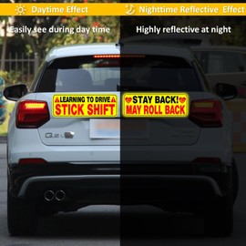 Learning to Drive Stick Shift Car Magnet - Colorful, Reflective, Weather-Resistant - Rectangular 10 x 3 in (Yellow/Black)