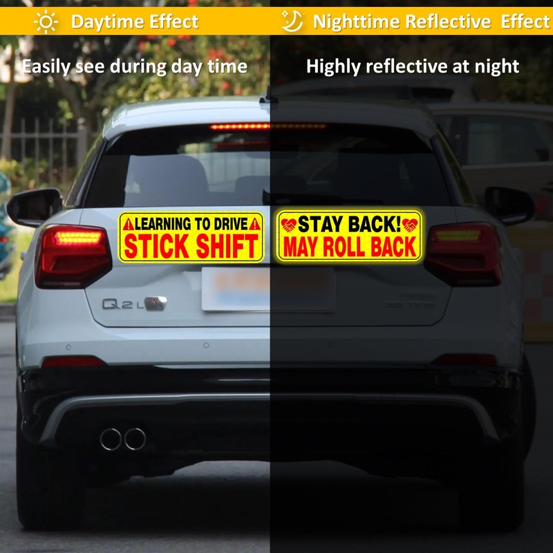 Learning to Drive Stick Shift Car Magnet - Colorful, Reflective,