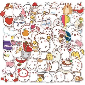 通用 Cute Stickers of Molang Rabbit 50 Pcs Kawaii Cartoon Chubby Rabbit Stickers Phone Notebook Scrapbook Bike Luggage Snowboard DIY Stationery Guitar Lovely Anime Bunny Stickers Pack