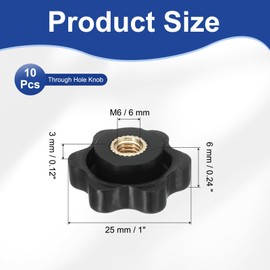 PATIKIL M6 x 25mm Thread Star Knobs, 10 Pcs 6 Star Knurled Tightening Screw Clamping Knob Handle for Umbrella Base Replacement, Black