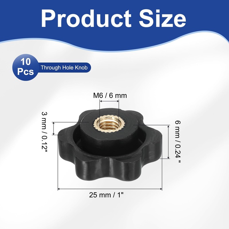 PATIKIL M6 x 25mm Thread Star Knobs, 10 Pcs 6