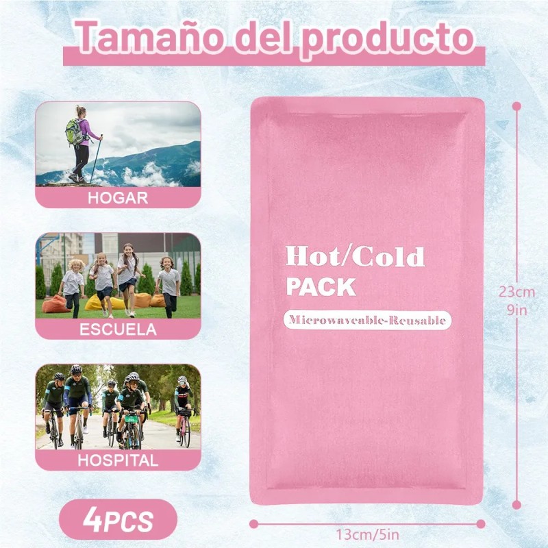 4 Compresa De Gel Frío Calor Terapia Reutilizable 23x13cm