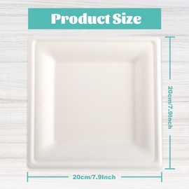 PLMMOUT 150 Pack Square Paper Plates, 8 Inch Compostable Plates, White