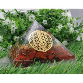 Amazing Gemstone Large Orgone Pyramid | Natural Chakra Pyramid Crystal | Chakra Flower of Life Orgonite Pyramid | Organ Pyramids Positive Energy Healing