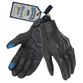 KAIWENDE Motorcycle Gloves for Men,Leather Motorbike or Scooter Gloves,Touchscreen Vintage Guantes Moto with Protective Shell, Padding and Palm Slider(Non-Perforated,L)