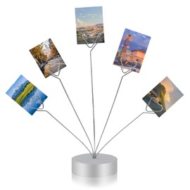 Fatiya Silver Heart-Shaped Photo Tree Holder Clip, 5 Branch Picture Frame Clips Stand, Desktop Photo Tree Display Stand Round Base for Note Paper Greeting Card Wedding Office