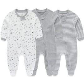 MAMIMAKA Baby Boy Girls Clothes 2-Way Zip Footed Bodysuit Long Sleeve 3-Pack Outfits 100% Cotton