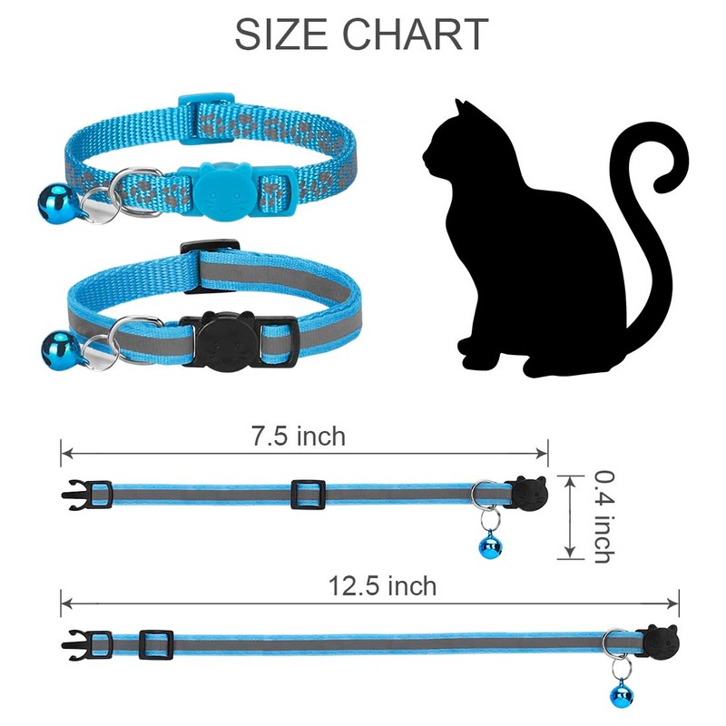 Bosose 2 Pack Cat Collar with Bells, Reflective Collars for