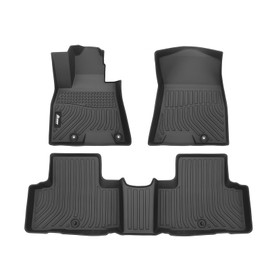 IKON MOTORSPORTS 3D TPE Floor Mats, Compatible with 2021-2024 Genesis GV80, All Weather Waterproof Anti-Slip Floor Liners, Front & 2nd Row Full Set Car Interior Accessories, Black