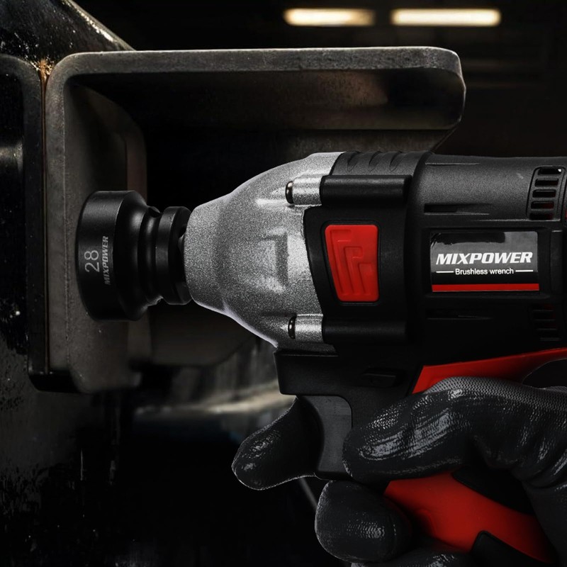 MIXPOWER 1/2" Drive Stubby Impact Socket,CR-MO,28mm,6-Point,Metric,Radius Corner Design, Axle Nut