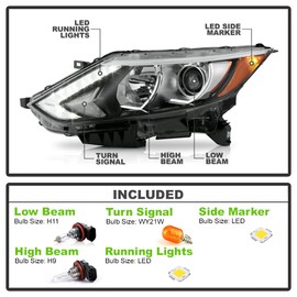 ACANII - For [Halogen Model] 2017 2018 2019 Nissan Rogue Sport LED DRL Projector Headlight Headlamp - Left Driver Side