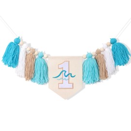 The Big One Surf 1st Birthday High Chair Banner - Wave Big One Highchair Banner, Surfing 1st Birthday Decoration for Boys, Wave First Birthday Tassel Garland