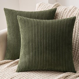 MIULEE Set of 2 Cushion Covers, Corduroy Cushion Cover, Decorative Cushion Cover, Sofa Cushion, Couch Cushion, Decorative Cushion Cover with Hidden Zip, 40 x 40 cm, Olive Green