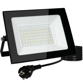 Meision LED Outdoor Spotlight 50 W, LED Headlight with Plug, Super Bright Aluminium Cool White LED Floodlight 6000 K IP66 Waterproof, LED Outdoor Spotlight with 3 m Cable for Yard, Garage, Garden,