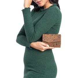 STILORD 'Lark' Women's Leather RFID Large Purse Vintage Purse for Women NFC Protection Leather Purse Ladies Genuine Leather, Bergamo - Brown Floral, coin purse