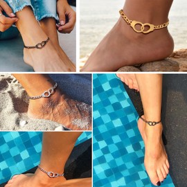 Prosteel Handcuff Ankle Bracelet for Teens Women Silver Stainless Steel Anklets Figaro Chain Anklet Novelty Foot Jewelry
