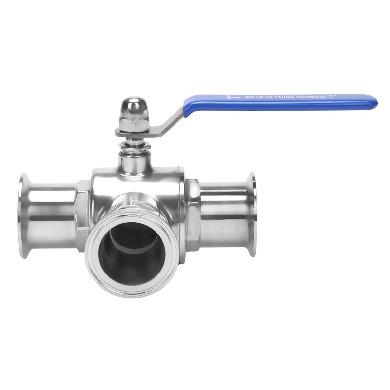 DERNORD 2" Tri Clamp Sanitary Ball Valve, 3-Way Ball Valve