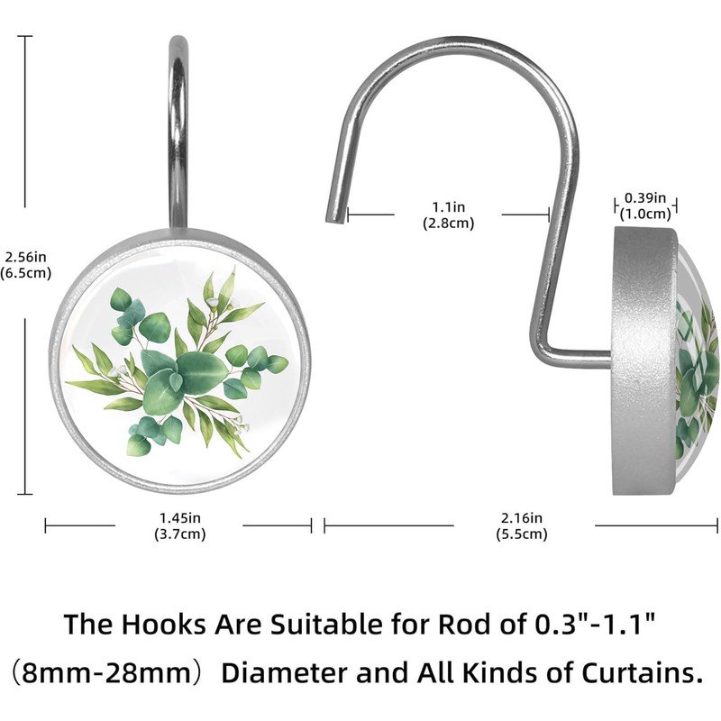 Artinhand Green Eucalyptus Leaf Shower Curtain Hooks Set of 12