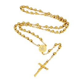 Supcare Gold Cross Necklace for Women, Catholic Rosary Beads St Christopher Pendant Necklaces Stainless Steel, Christian Gifts for Mum Daughter