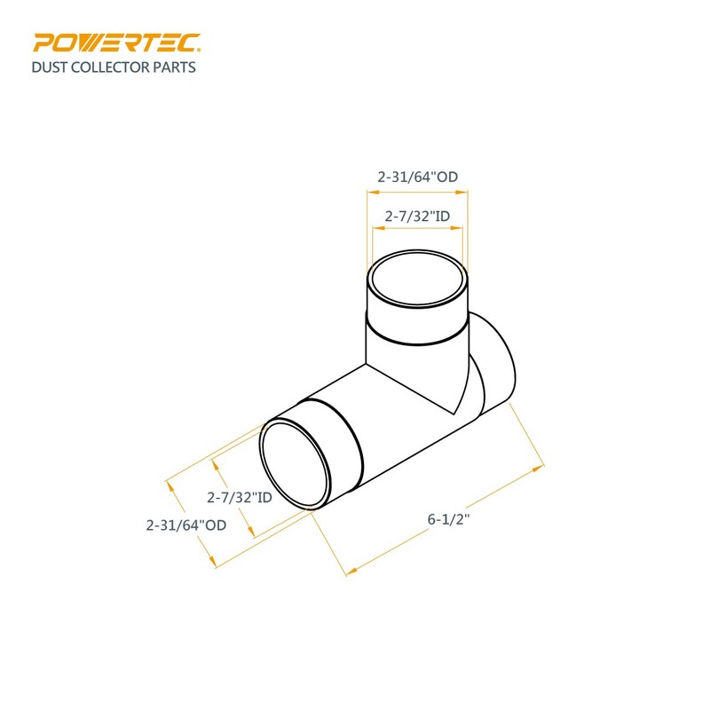 POWERTEC 70180V 2-1/2-Inch Dust Collection T-Fitting, 1 PK