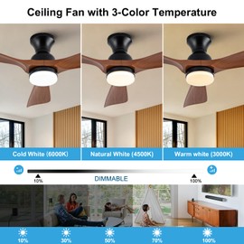 OMYU Ceiling Fans with Lights, 42 inch Low Profile Ceiling Fan with Light and Remote Control, Dimmable, Modern Flush Mount Outdoor Ceiling Fan for Patio Farmhouse, Quiet DC Motor(Not Solid Wood)