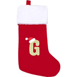 CCINEE 18 Inches Monogrammed Christmas Stockings with Letters,G Christmas Stockings Large Monogram Plush Stockings Embroidered Letter Stockings for Christmas Family Fireplace Decoration