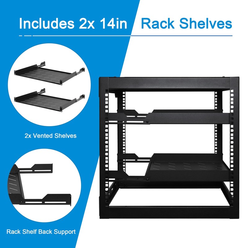 RackPath 12U Open Frame Network Rack with 2X 14in Vented