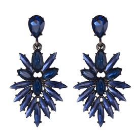 EleQueen Marquise Cluster Black-Tone Dark Blue Statement Drop Dangle Crystal Earrings Fashion Vintage Style for Women