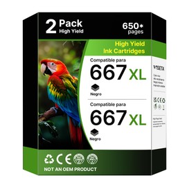 WISETA Cartuchos de Tinta Compatible para HP 667 667XL 667 XL Compatible con HP DeskJet Ink Advantage 2374 1275 2375 2376 2775 2776 y DeskJet Plus 6475 6476 6075 (2 Negro)