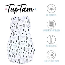 TupTam Baby Swaddling Bag, Oeko-Tex Certified Materials, Padded Baby Sleeping Bag, 2.5 Tog, Unisex, Unpadded 0.5 tog / foxes white grey
