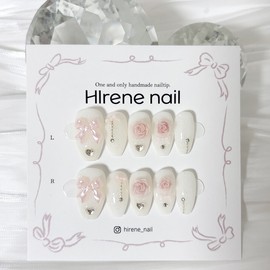 Ballet Core Rose Ribbon Nail Tips - Short Oval / 발레코어 로즈 리본 네일팁 - 숏 오발