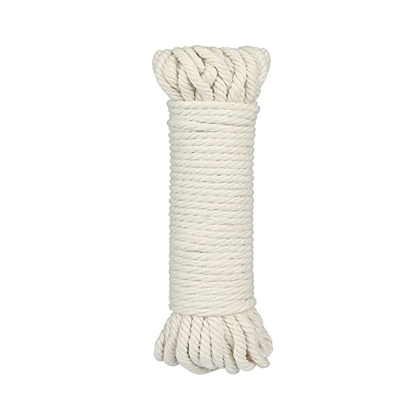 65 ft Natural White Rope,1/4 inch Cotton Rope,Soft Rope Cord,Craft Rope Thick Cotton Twisted Cord Tie-Down Ropes for Pet Toys,Macramé,Knotting,Crafts Packing (6mm)