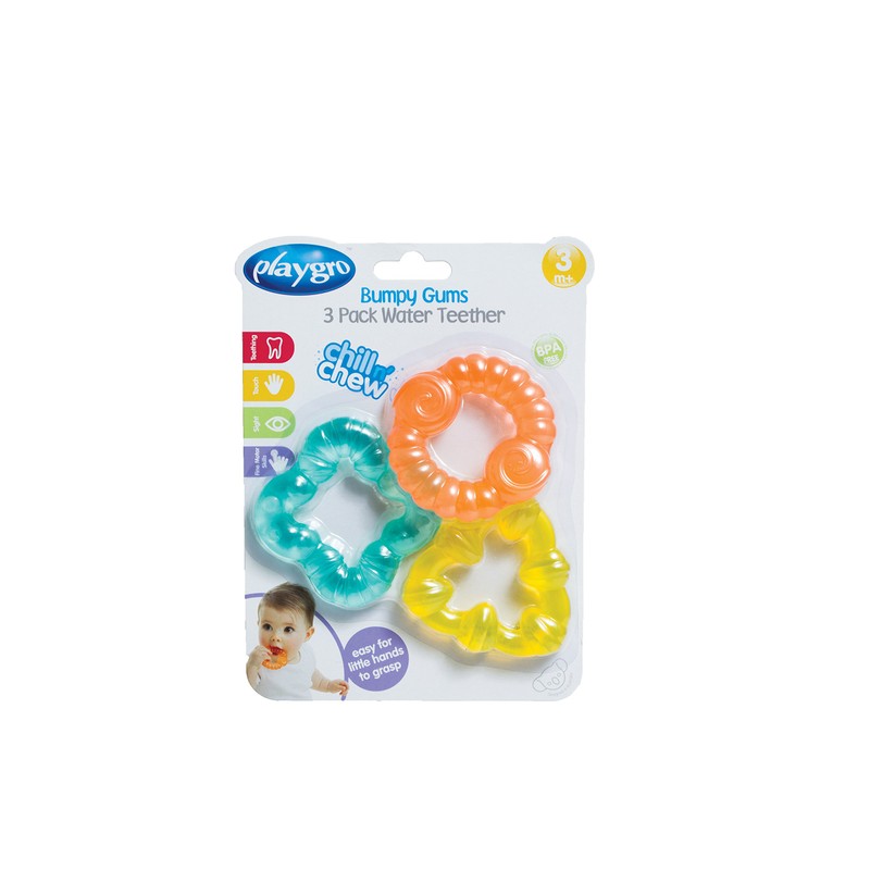 Playgro Beißring-Set Bumpy Gums, wassergefüllt, ab 3 Monaten, 3-teilig, Bumpy