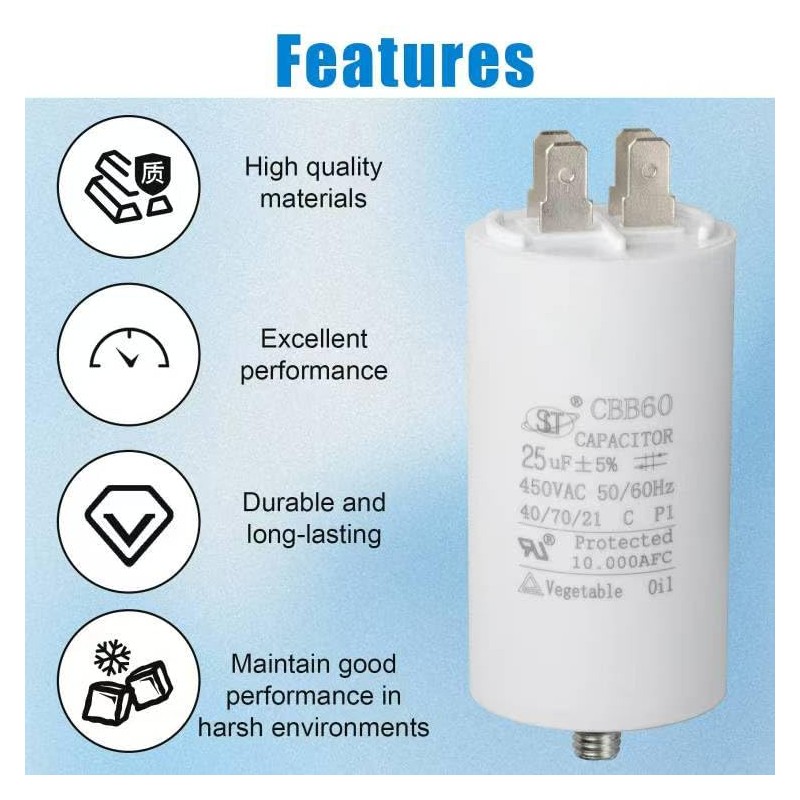 CBB60 Run Capacitor 450V AC Double Insert 50/60Hz for Air