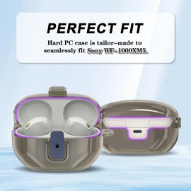 【Upgraded Lock】 Compatible with Sony WF-1000XM5 Case Cover, LED Soft TPU Super Protective Clear Shell for Sony XM5 Wireless Earbuds with Lanyard & Keychain （Clear Gray）